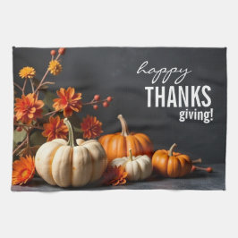 Happy thanksgiving Day Orange Pumpkin Flowers Kökshandduk