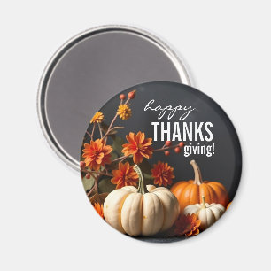 Happy thanksgiving Day Orange Pumpkin Flowers Magnet