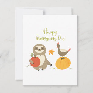 Happy thanksgiving Day Sloth med turkey-platta kor Julkort