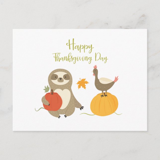 Happy thanksgiving Day Sloth med turkey vycard Helg Vykort (Framsida)