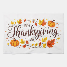 Happy thanksgiving Day White Kitchen Towel Kökshandduk