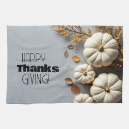 Happy thanksgiving Day White Pumpkins Kökshandduk