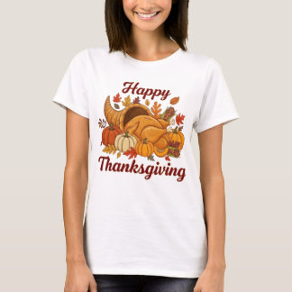 Happy Thanksgiving Design — Fall Leaves, Pumpkins T Shirt