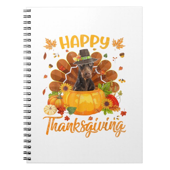 Happy thanksgiving Doberman Hund Turkey Pumpkin Anteckningsbok (Framsidan)