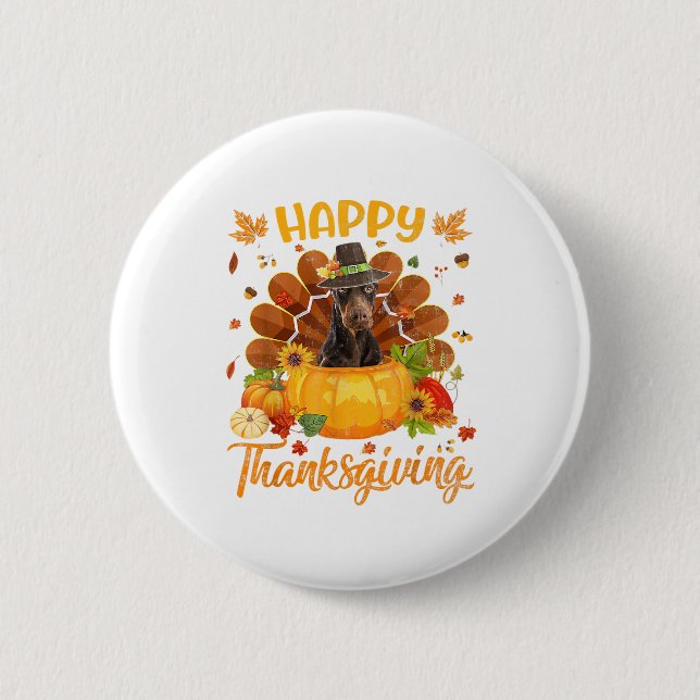 Happy thanksgiving Doberman Hund Turkey Pumpkin Knapp (Framsida)
