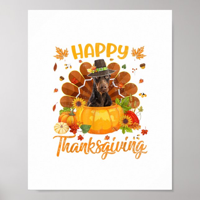 Happy thanksgiving Doberman Hund Turkey Pumpkin Poster (Framsidan)