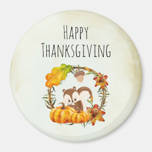 Happy thanksgiving ekorre i Blommigt Utandningsfö Magnet