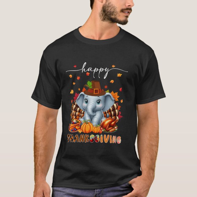 Happy thanksgiving Elephant Costume Turkey Fall Le T Shirt (Framsida)
