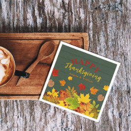 Happy thanksgiving: Fall av färglöst löv på trä Pappersservett