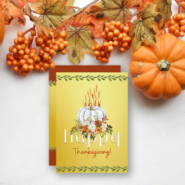 Happy thanksgiving Fall Blommigt Pumpkin Flat Gult Julkort