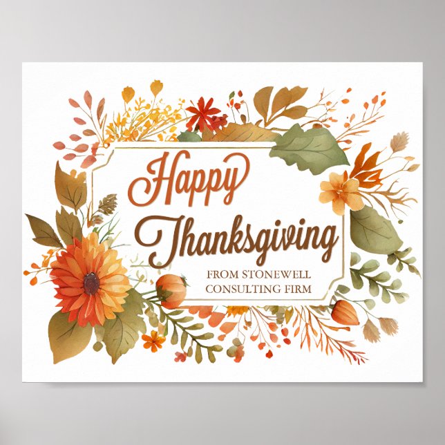 Happy thanksgiving Fall Flowers Anpassningsbar Bus Poster (Framsidan)