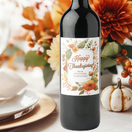 Happy thanksgiving Fall Flowers Anpassningsbar Bus Vinflaska Etikett