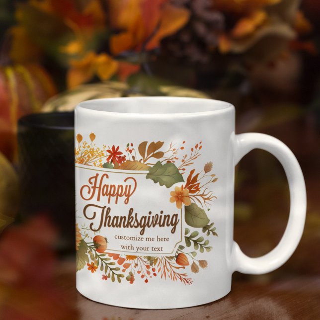 Happy thanksgiving Fall Flowers Personlig Kaffemugg (Skapare uppladdad)