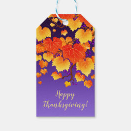 Happy thanksgiving Fall Grape Vine Orange Löv Presentetikett