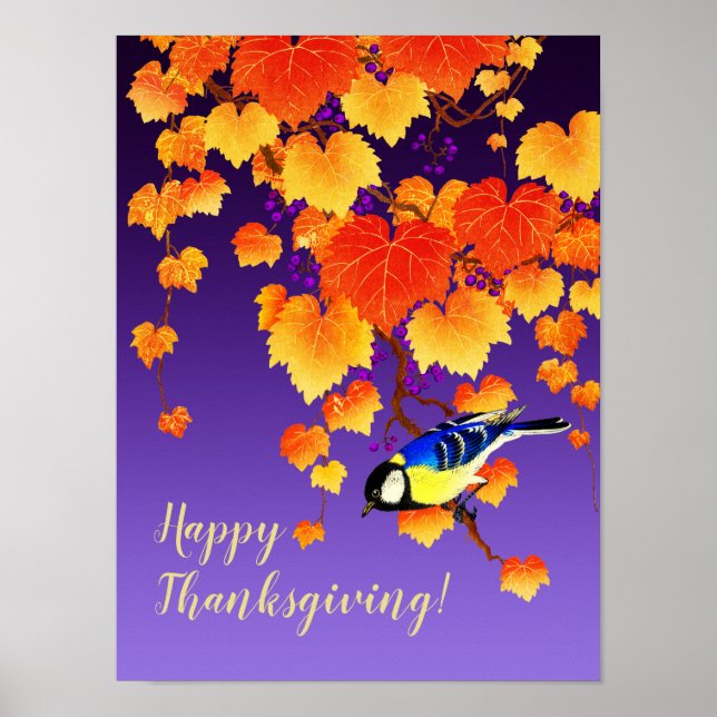Happy thanksgiving Fall Grape Vine Underbar Tit Bi Poster (Framsidan)