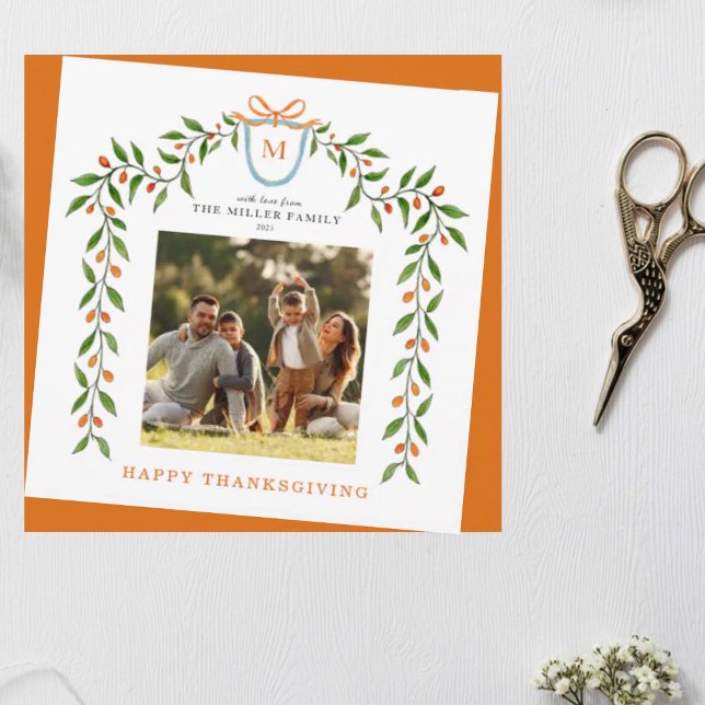Happy thanksgiving Fall Monogrammed Photo Hälsning Kort (Skapare uppladdad)