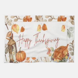 Happy thanksgiving Fall Pumpkin och Turkiet Kökshandduk