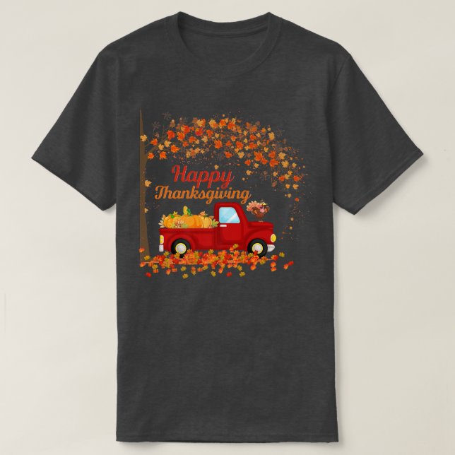 HAPPY THANKSGIVING FALL RED RED LASTBIL HÖST LÖV P T SHIRT (Design framsida)