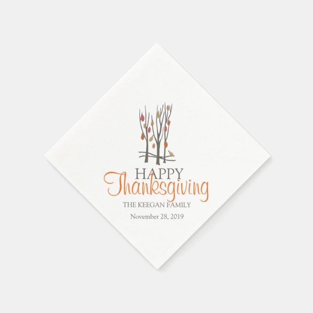 Happy thanksgiving fall träd orange grått napkins pappersservett (Hörn)