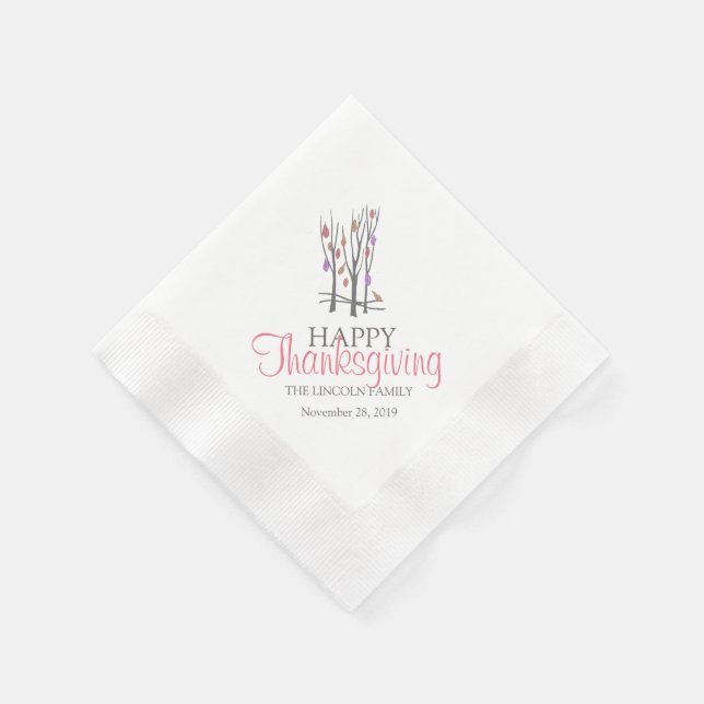 Happy thanksgiving fall träd rosa grått napkins   pappersservett (Hörn)