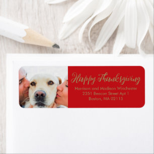 Happy thanksgiving-familjens fotomoderna skript rö returadress etikett