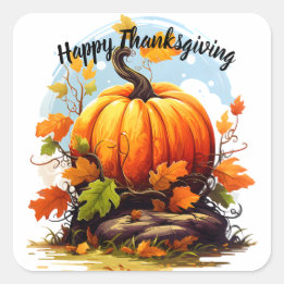 Happy thanksgiving färgad pumpa fyrkantigt klistermärke