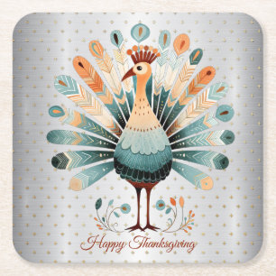 Happy thanksgiving färgat Turkiet Golden Stars Underlägg Papper Kvadrat