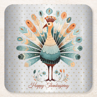 Happy thanksgiving färgat Turkiet Golden Stars Underlägg Papper Kvadrat