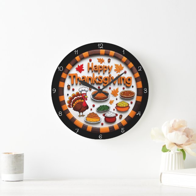 Happy Thanksgiving Feast Turkey Stor Klocka (Hem)