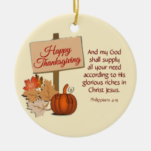 HAPPY THANKSGIVING Filippinerna 4:19 Anpassningsba Julgransprydnad Keramik