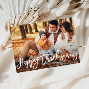 Happy thanksgiving-fotovykort för Rustic-skript Vykort