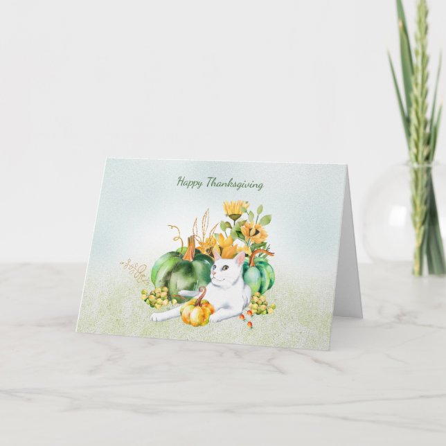 Happy thanksgiving från katten tack kort (Framsida)