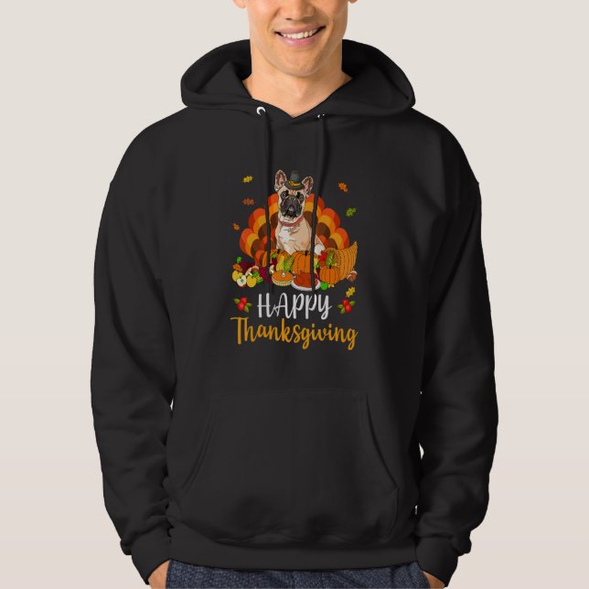 Happy Thanksgiving French Bulldog Dog Turkey Pet Hoodie (Framsida)