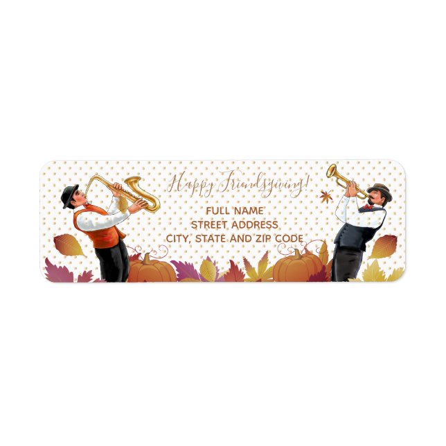 Happy thanksgiving! Friendsgiving Jazz Music Retro Returadress Etikett (Framsidan)