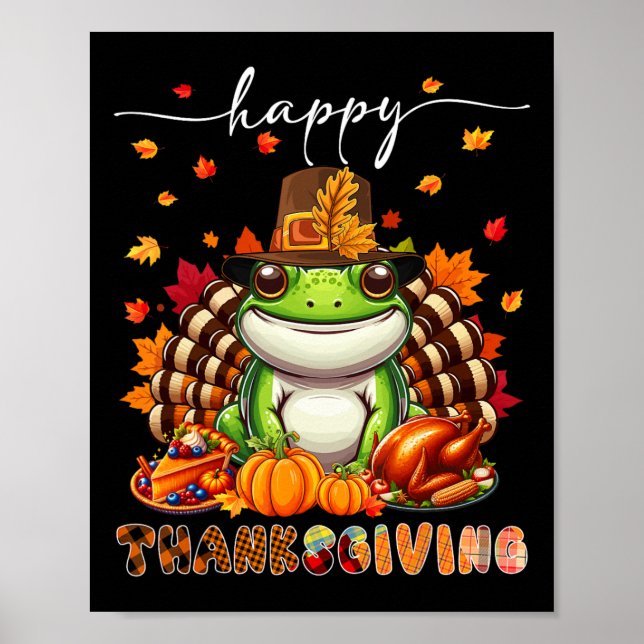 Happy Thanksgiving Frog Costume Turkey Fall Leaves Poster (Framsidan)