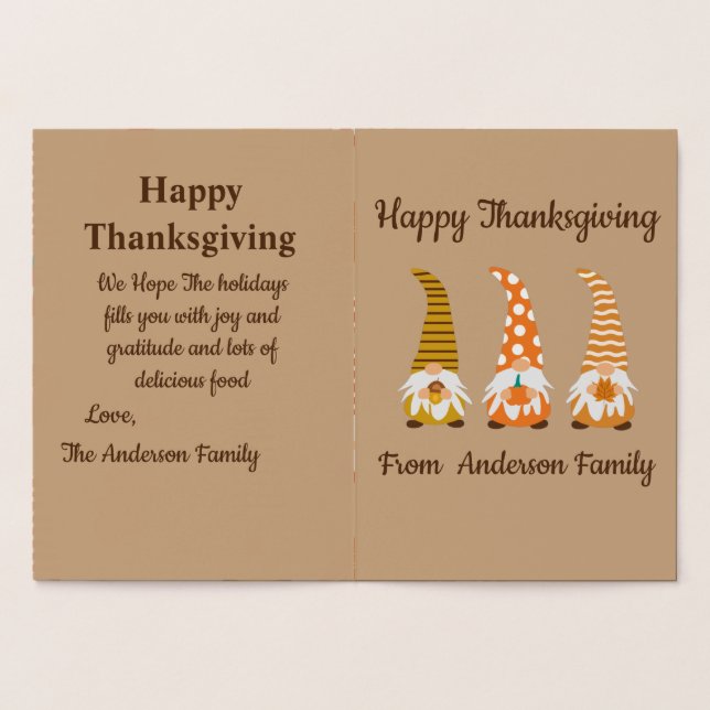 Happy thanksgiving Funny Gnomes Helgdag Card Folierat Kort (Insida)