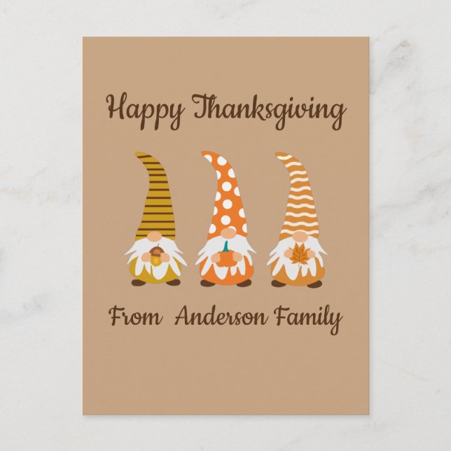 Happy thanksgiving Funny Gnomes Helgdag Card Helg Vykort (Framsida)