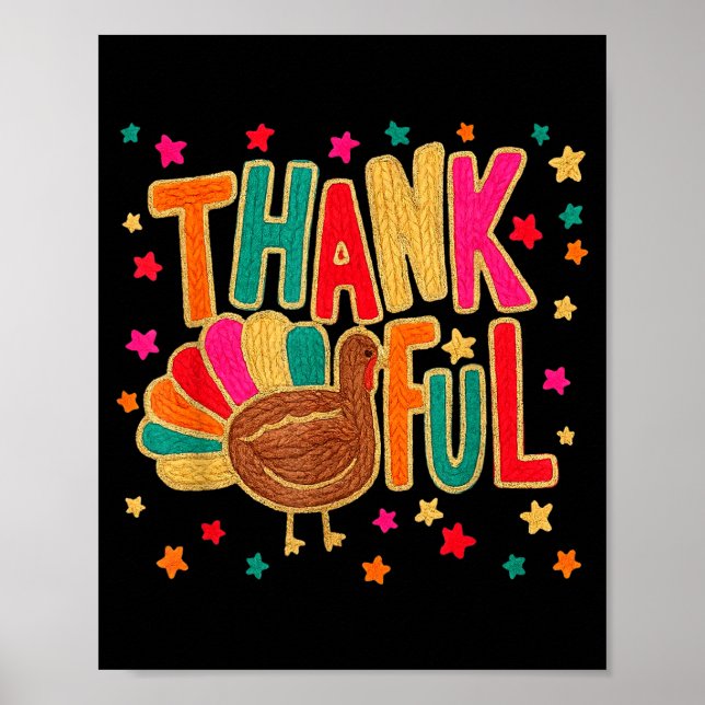Happy Thanksgiving Funny Thankful Turkey Pumpkin F Poster (Framsidan)