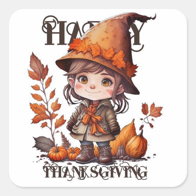 HAPPY THANKSGIVING! FYRKANTIGT KLISTERMÄRKE (Framsida)