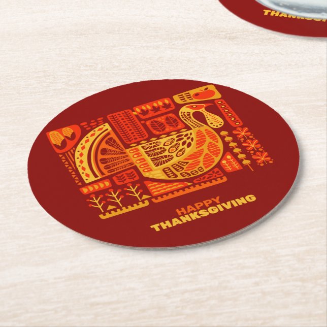 Happy thanksgiving Geometric Abstrakt Orange Brown Underlägg Papper Rund (Vinklad)