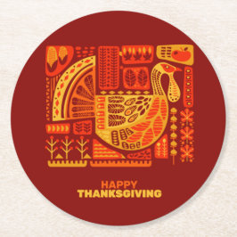 Happy thanksgiving Geometric Abstrakt Orange Brown Underlägg Papper Rund