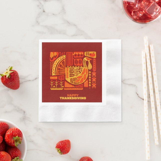 Happy thanksgiving Geometric Coded Cocktail Pappersservett (Insitu)