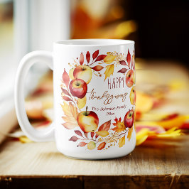 Happy thanksgiving ger vattenfärgat äppelandekrans kaffemugg