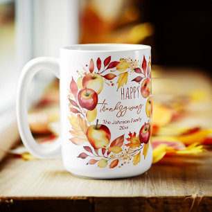 Happy thanksgiving ger vattenfärgat äppelandekrans kaffemugg