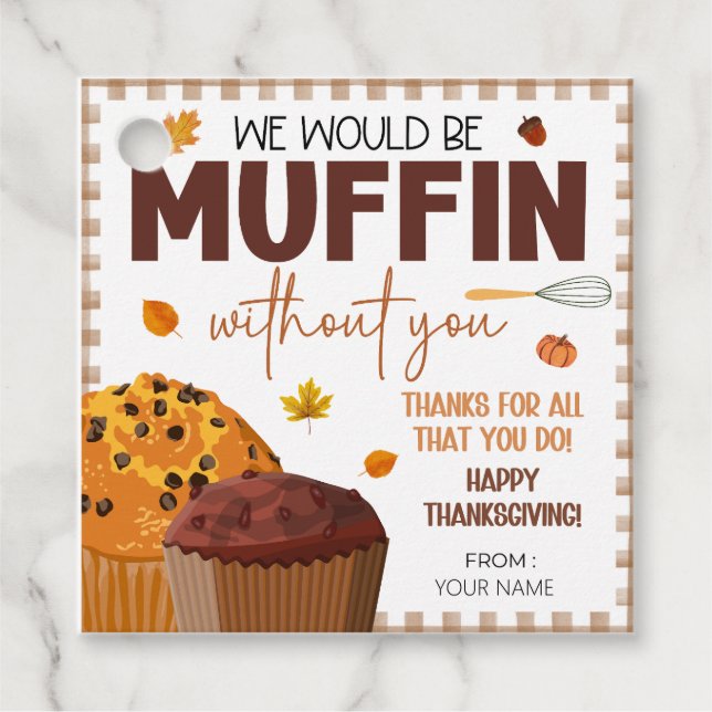 Happy thanksgiving Gift-Märkre, Muffin Gift-Märkre Gåvor Etiketter (Framsida)