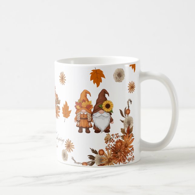 Happy Thanksgiving Gnome Floral Art Kaffemugg (Höger)