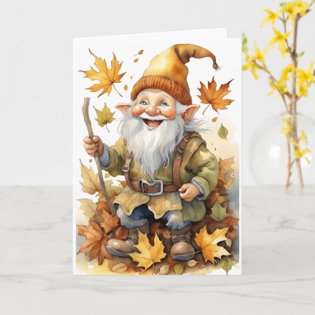 Happy thanksgiving Gnome Höst löv Blank Kort (Gul blomma)