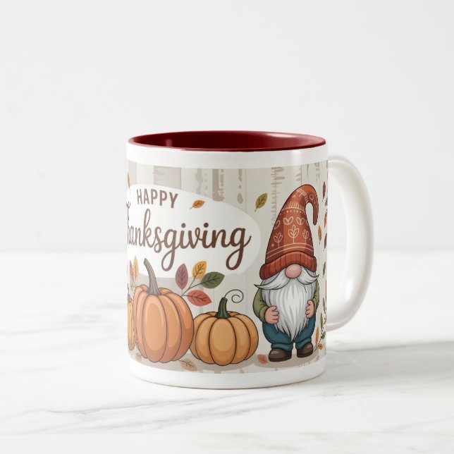 Happy thanksgiving Gnomes och Pumpkins Autumn Fall Två-Tonad Mugg (Framsida höger)