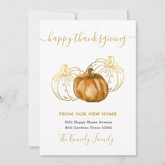 Happy Thanksgiving Gold Pumpkin New Home Address (Framsida)