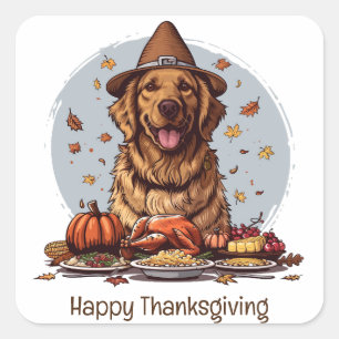 Happy thanksgiving Golden Retriever Hund Fyrkantigt Klistermärke